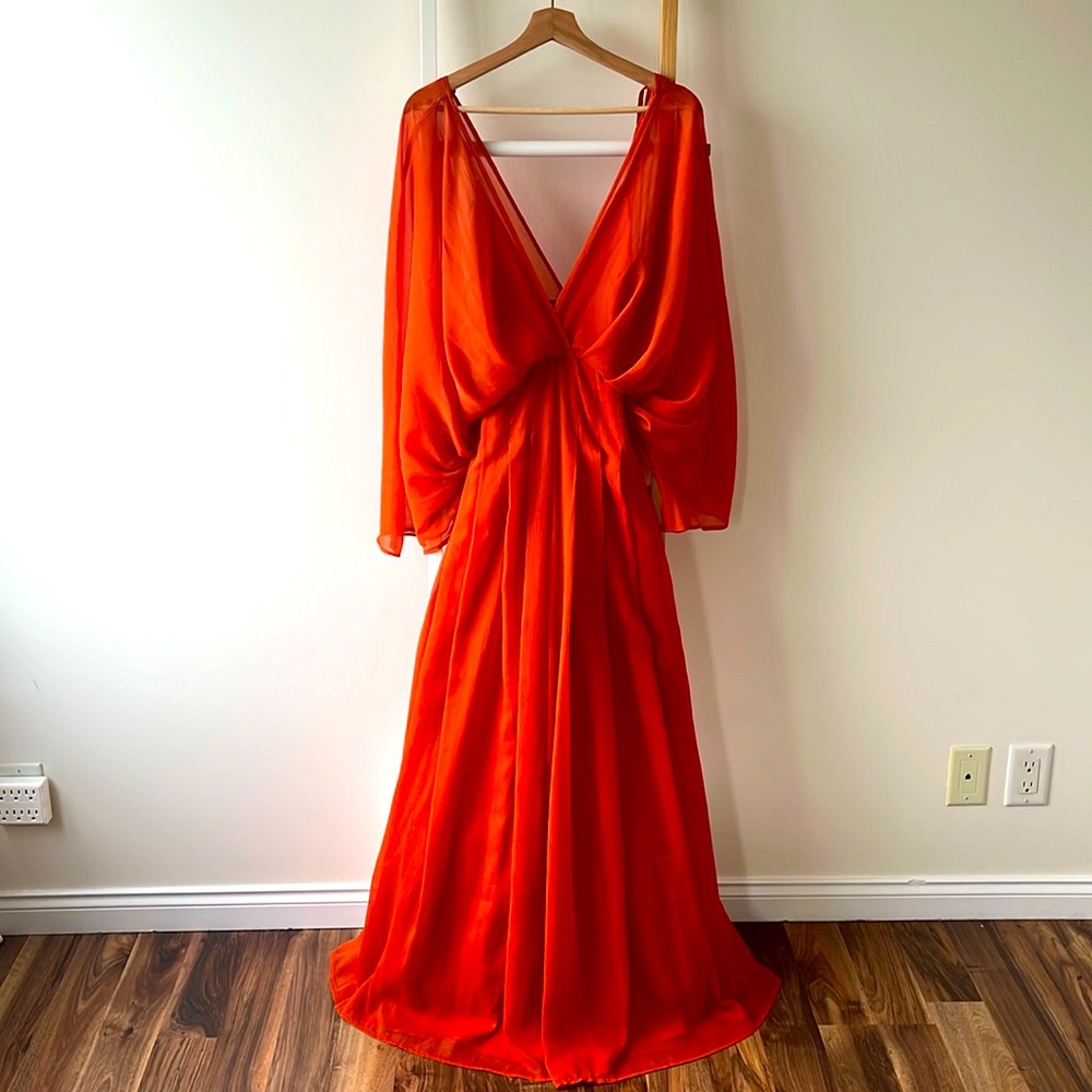 Orange ASOS maxi dress, perfect for summer wedding!